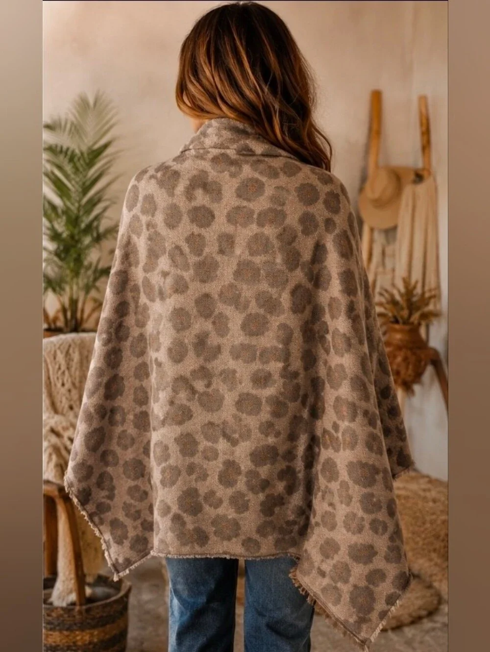 Women’s Taupe Leopard Print Shawl Cape